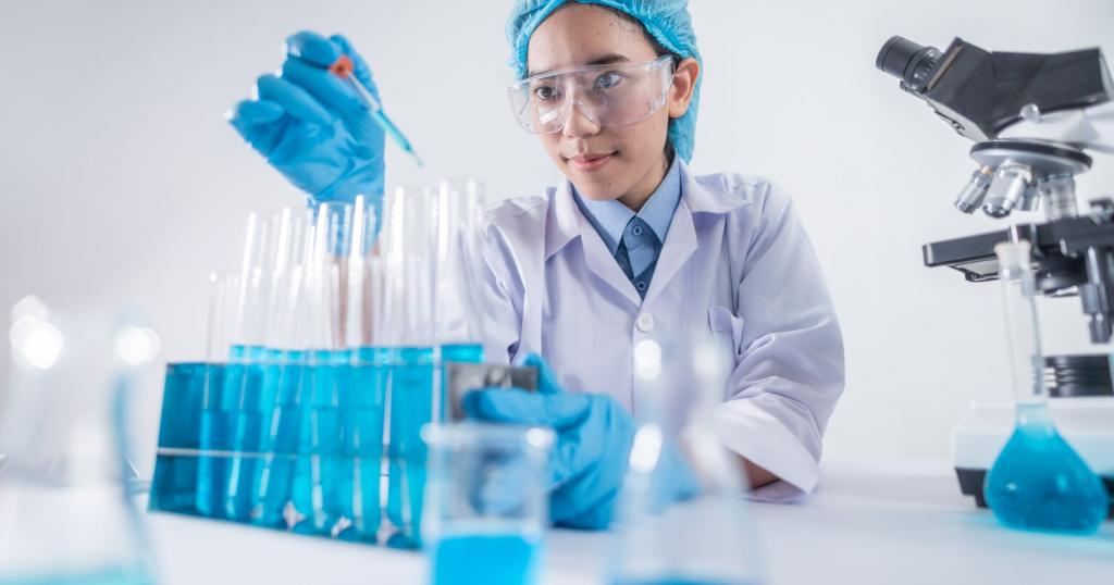 Mulher efuando estudos clínicos e pesquisa em laboratório